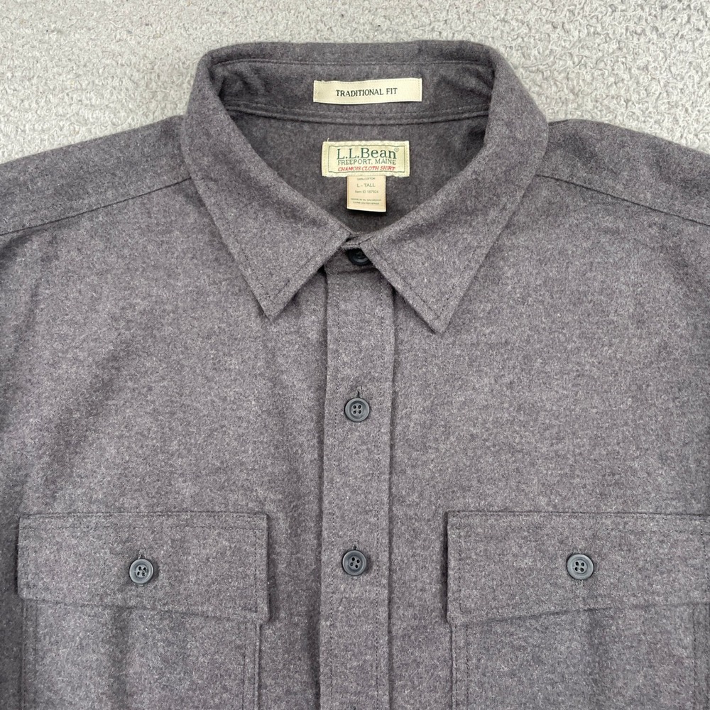 L.L. Bean Shirt Mens L Tall Gray Chamois Cloth Traditional Fit Flannel Heavy